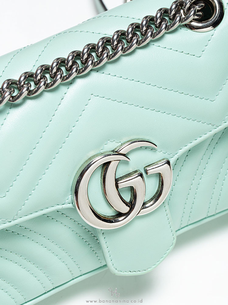Gucci Marmont medium GG interlocking dark teal blue leather flap shoulder  bag