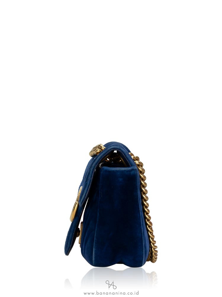 Buy Gucci GG Marmont Shoulder Bag- Cobalt Blue Velvet at