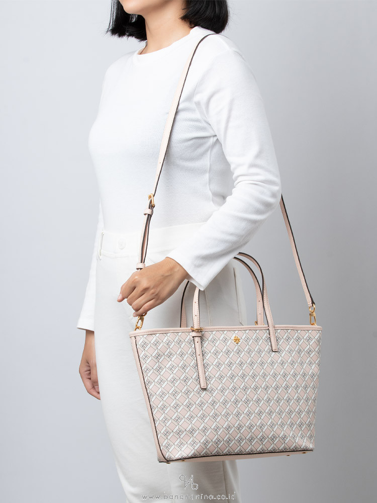 New Tory Burch Geo Logo Tote Please Dusted Blush Pink
