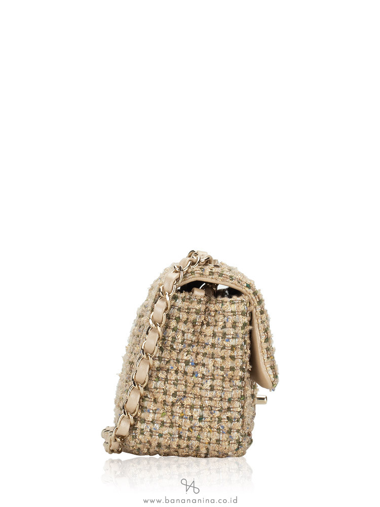 Chanel Tweed Classic Mini Rectangular Flap Bag Beige