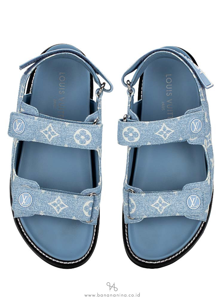Louis Monogram Denim Flat Sandals Blue 40