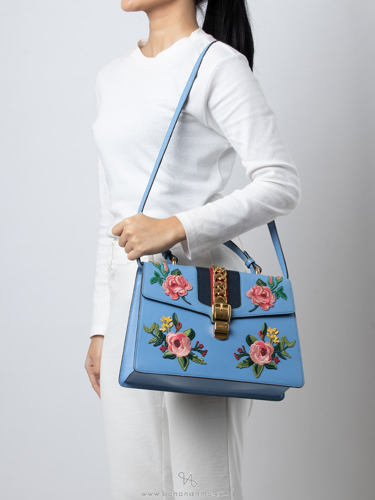 Gucci Sylvie Embroidered Top Handle Bag