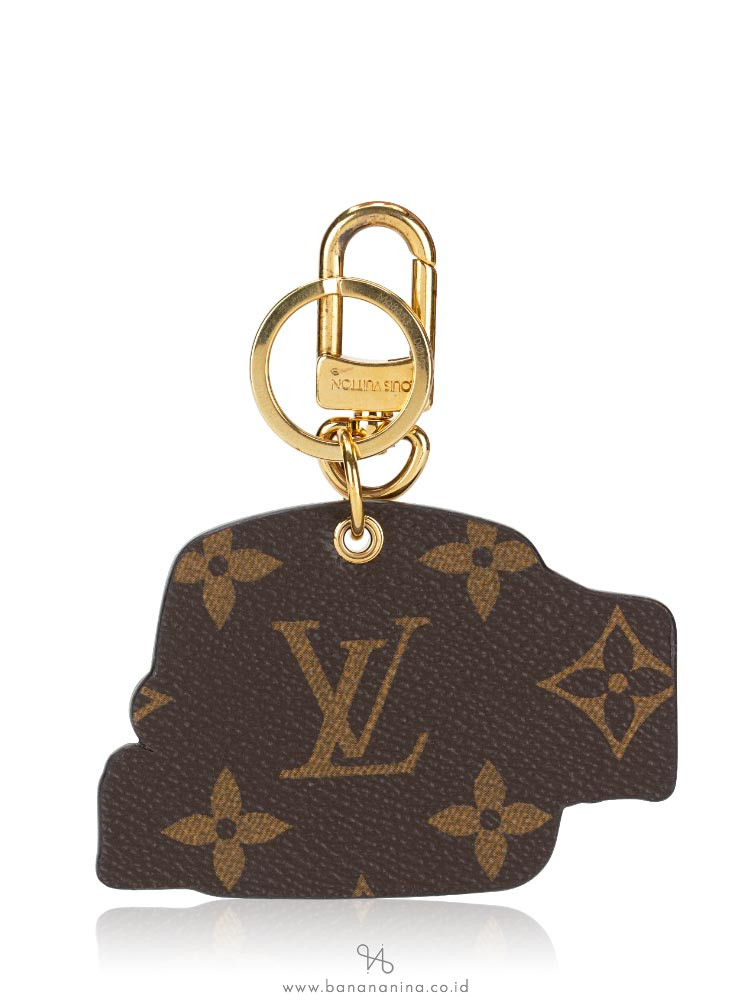 LOUIS VUITTON Calfskin Monogram Key Ring Chain Bag Charm Black