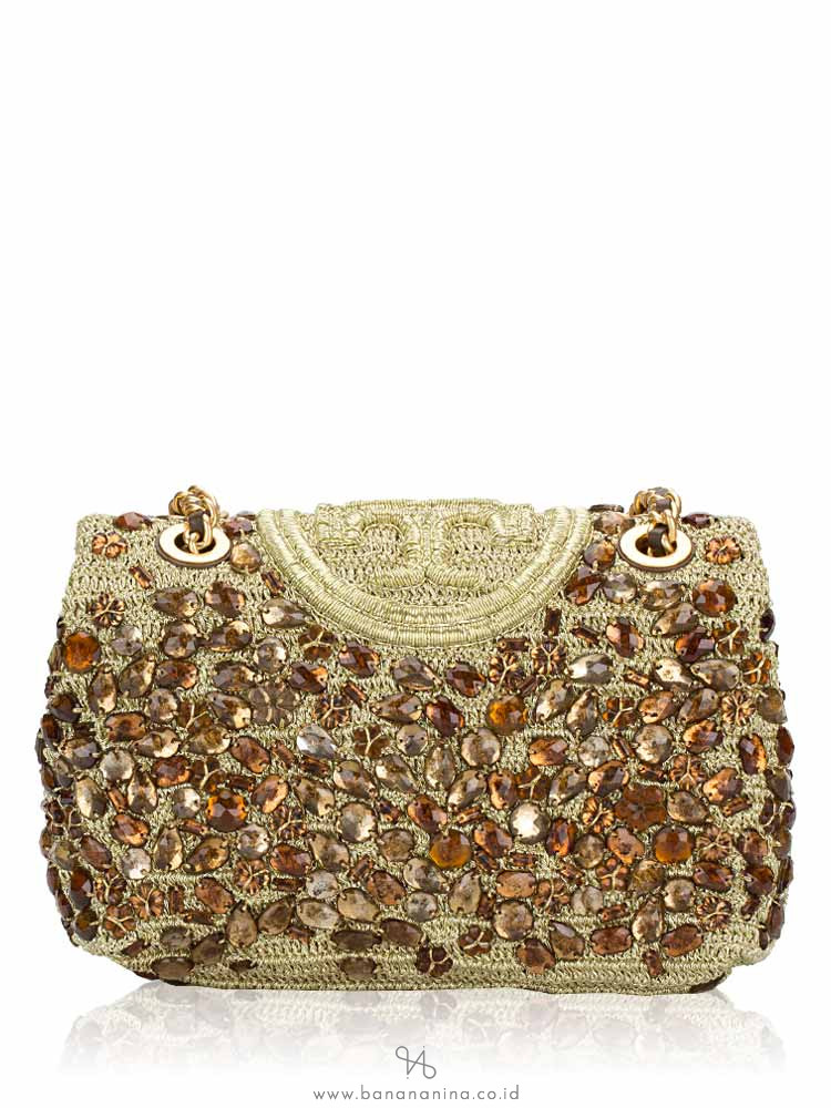 Tory Burch Women's Fleming Soft Crochet Jewel Mini Bucket Bag in Gold, One Size