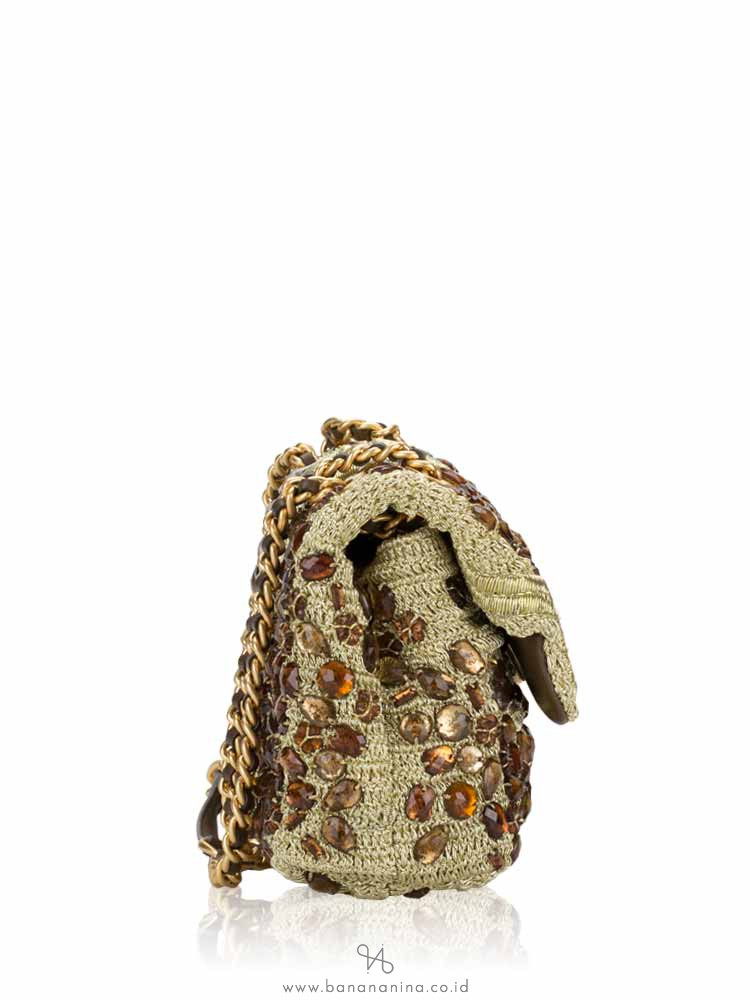 Tory Burch Fleming Soft Crochet Jeweled Small Convertible Shoulder Bag Gold