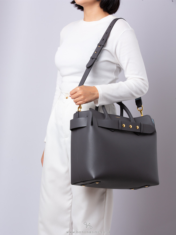 Burberry Black/ Beige Medium Soft Belt Tote Bag