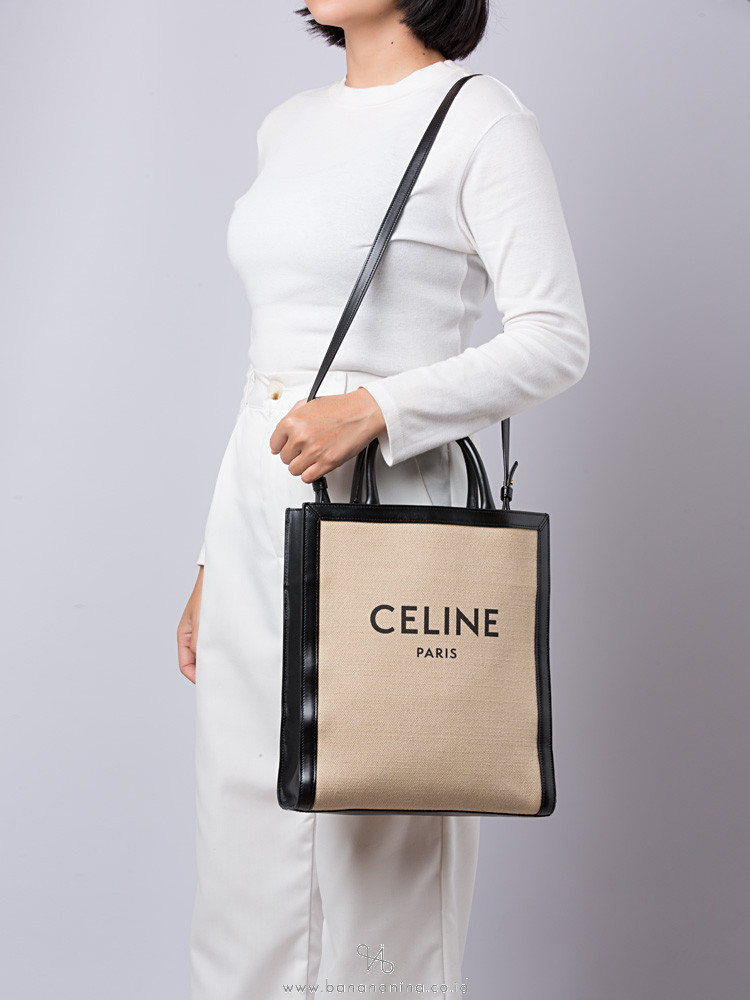 Celine Mini Vertical Cabas Canvas & Leather Tote in Black