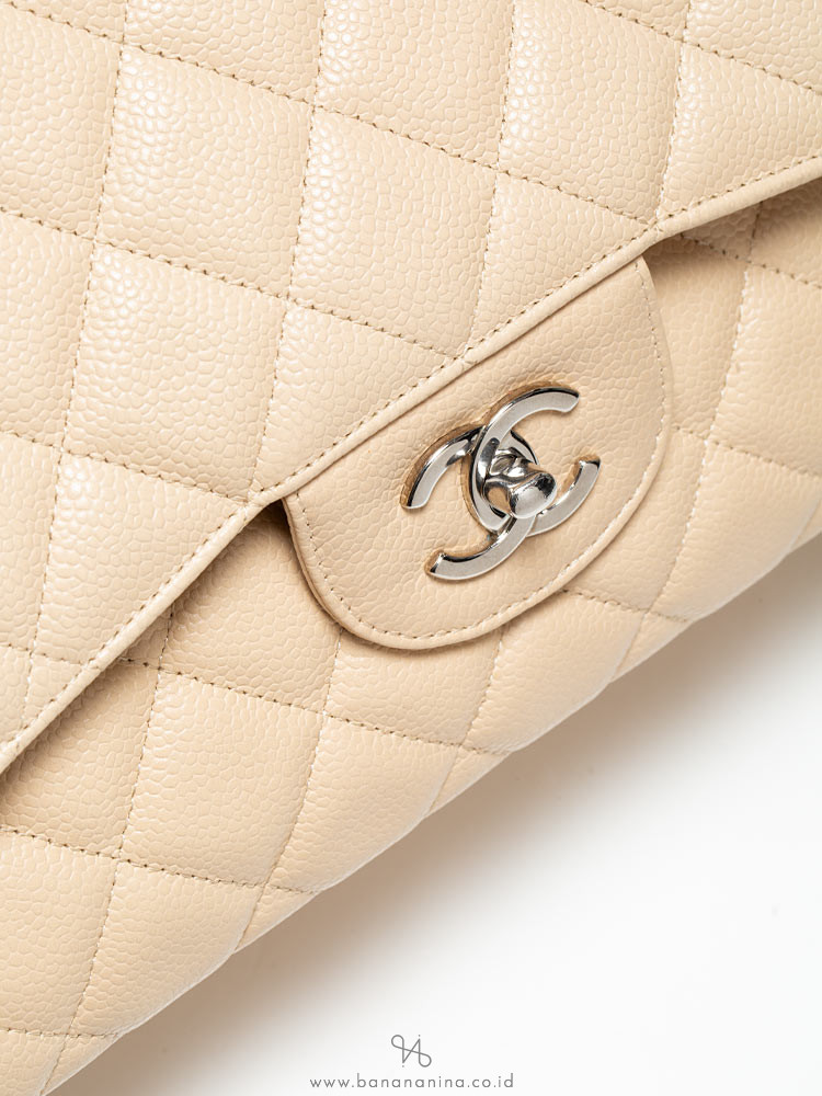 Chanel Caviar Jumbo Classic Double Flap Bag Light Beige