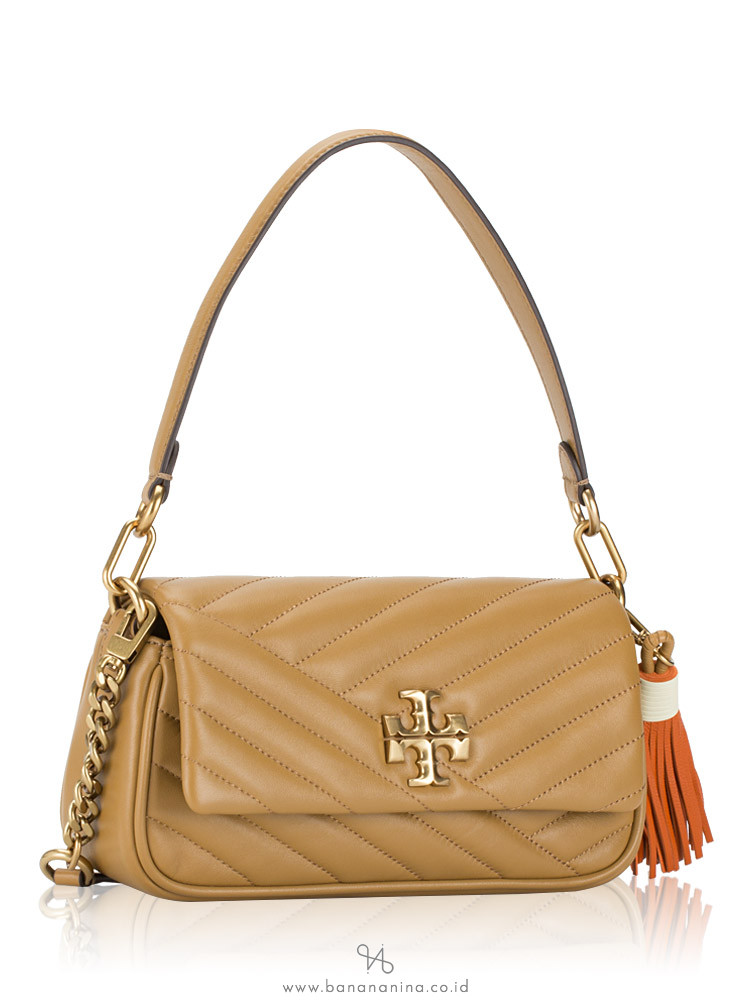 Tory Burch Hb Kira Chevron Tassel Small Flap Shoulder Bag Dusty Almond OS