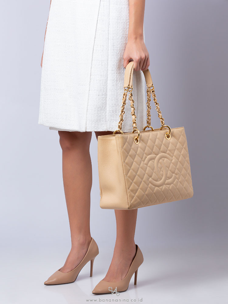 Chanel Quilted Grand Shopping Tote GST Beige Clair