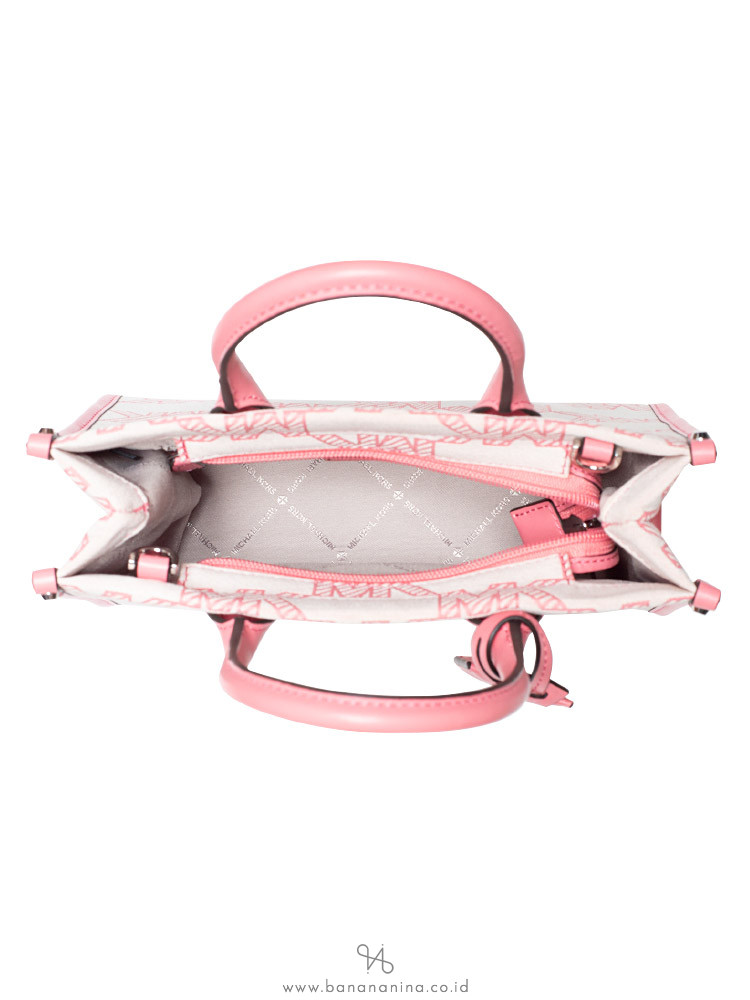 Michael Kors Mirella Small Shopper Top Zip Crossbody Tea Rose Pink Jacquard  MK