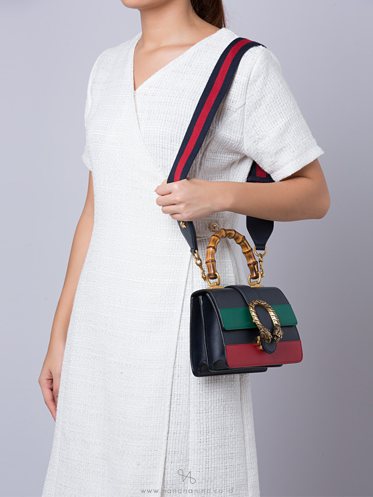 Gucci White/Blue/Red Striped Leather Dionysus Xs Top Handle Bag