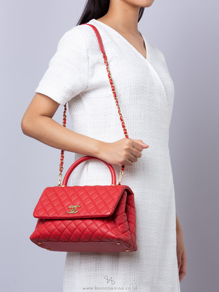 Chanel Caviar Coco Handle Small Flap Bag Red
