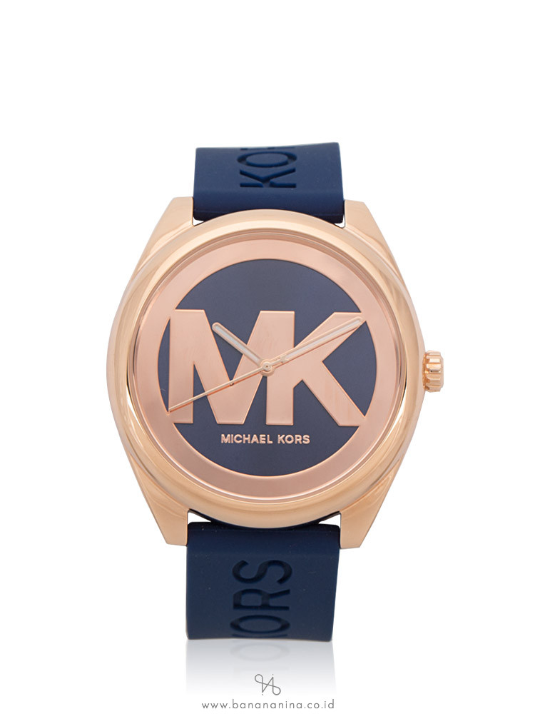 Michael Kors MK7140 Janelle Three Hand Silicone Watch Navy Rose Gold