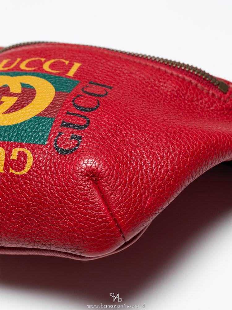 GUCCI Grained Calfskin Small Logo Belt Bag Hibiscus Red 1220023