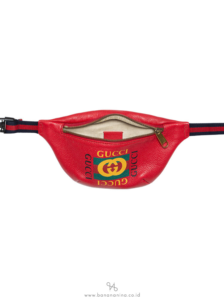 GUCCI Grained Calfskin Large Logo Belt Bum Bag Hibiscus Red 