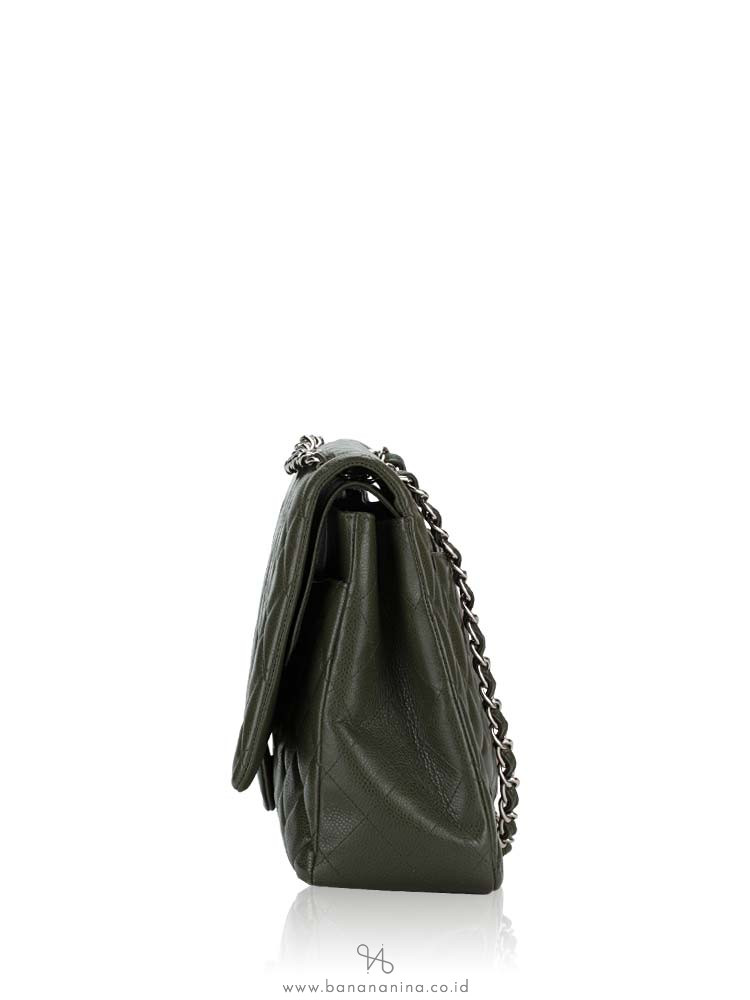 Chanel Caviar Maxi Classic Double Flap Bag Dark Green