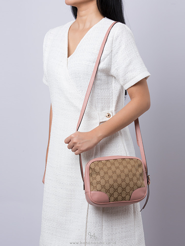 GUCCI Monogram Mini Bree Messenger Bag Beige Soft Pink, FASHIONPHILE