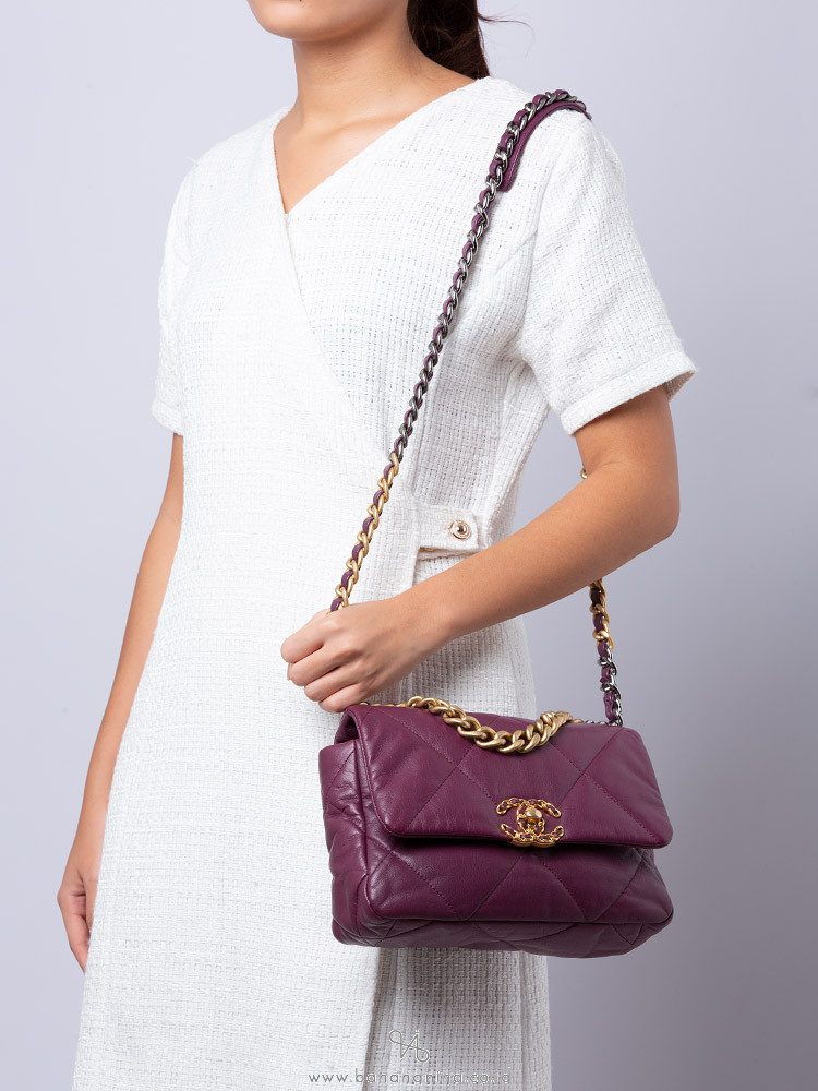 Chanel Goatskin Medium Chanel 19 Flap Bag Purple