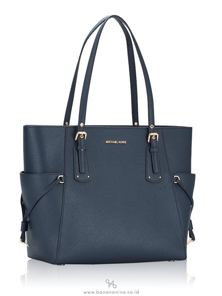 Michael Kors Voyager Travel Shoulder Tote Navy Blue Saffiano Leather 