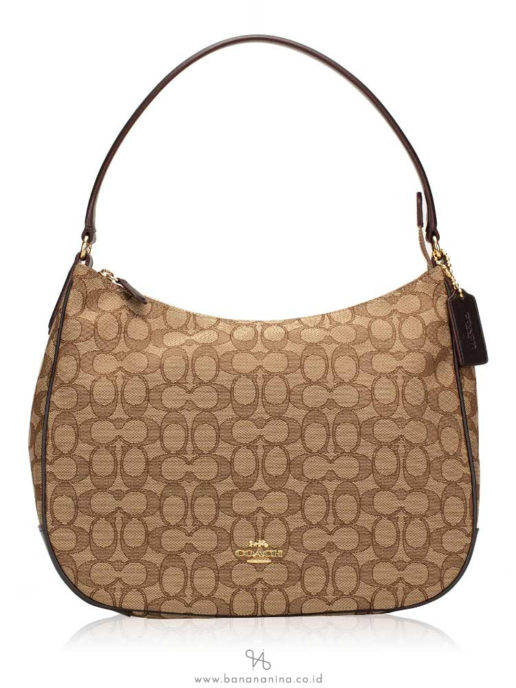 COACH 29959 Outline Signature Zip Shoulder Bag Khaki Brown