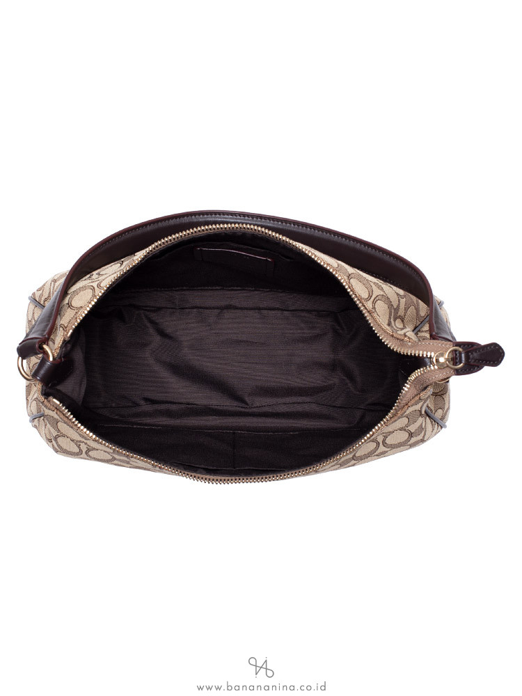 COACH 29959 Outline Signature Zip Shoulder Bag Khaki Brown
