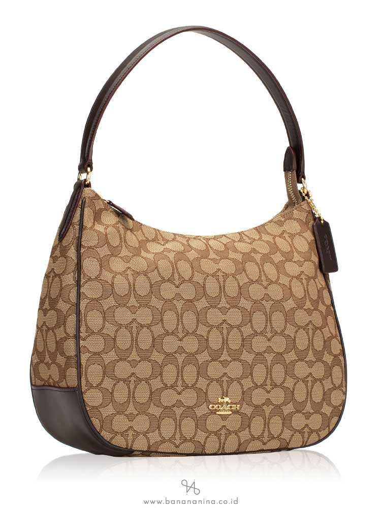 COACH 29959 Outline Signature Zip Shoulder Bag Khaki Brown