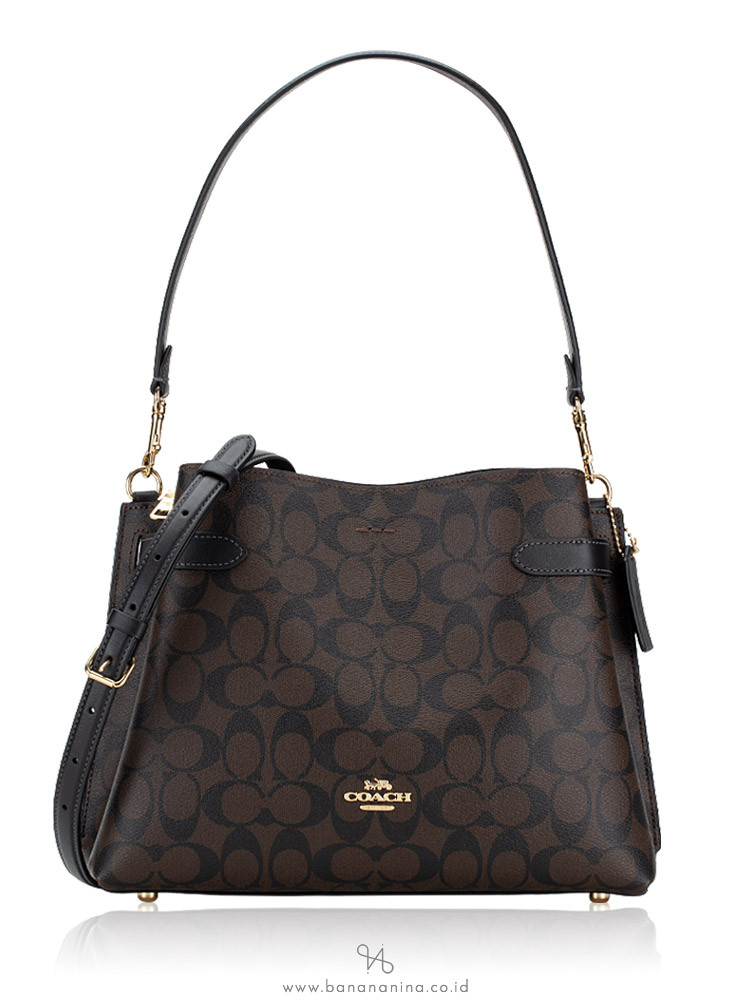 Coach CH191 Signature Hanna Shoulder Bag Brown Black