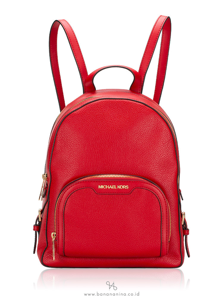 Michael Kors Jaycee Leather Medium Zip Backpack Bright Red