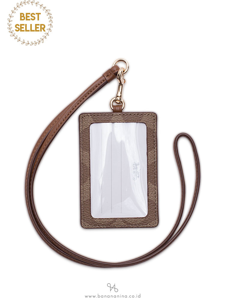 COACH 63274 Signature ID Lanyard Khaki Saddle
