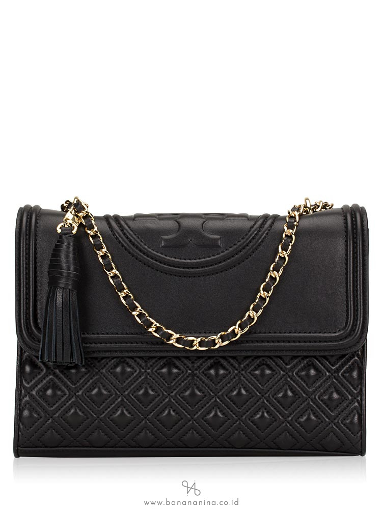 tory burch black bag with gold chain