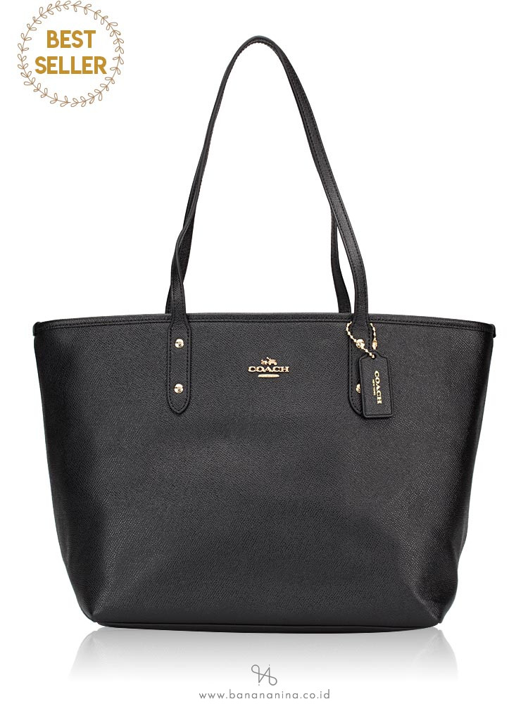 COACH 58846 Crossgrain City Leather Zip Tote Black