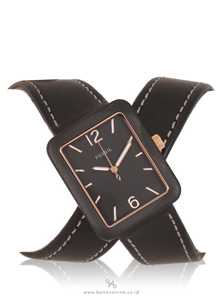 FOSSIL ES4193 Atwater Leather Wrap Strap Black