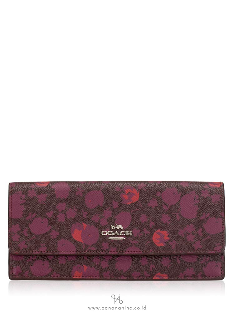 COACH 53587 Crossgrain Floral Print Soft Wallet Oxblood