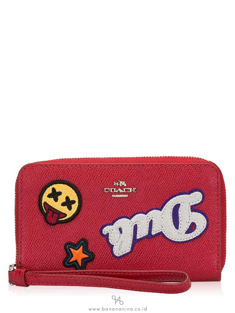COACH 20976 Varsity Patches Leather Phone Wallet True Red