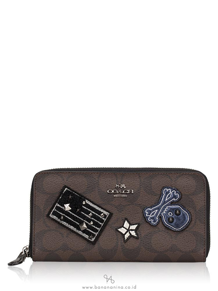 COACH 11855 Signature Varsity Large Patches Zip Wallet Brown Black