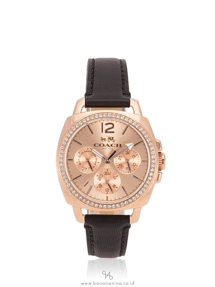 COACH 14502125 Boyfriend Chronograph Leather Strap Black Rosegold