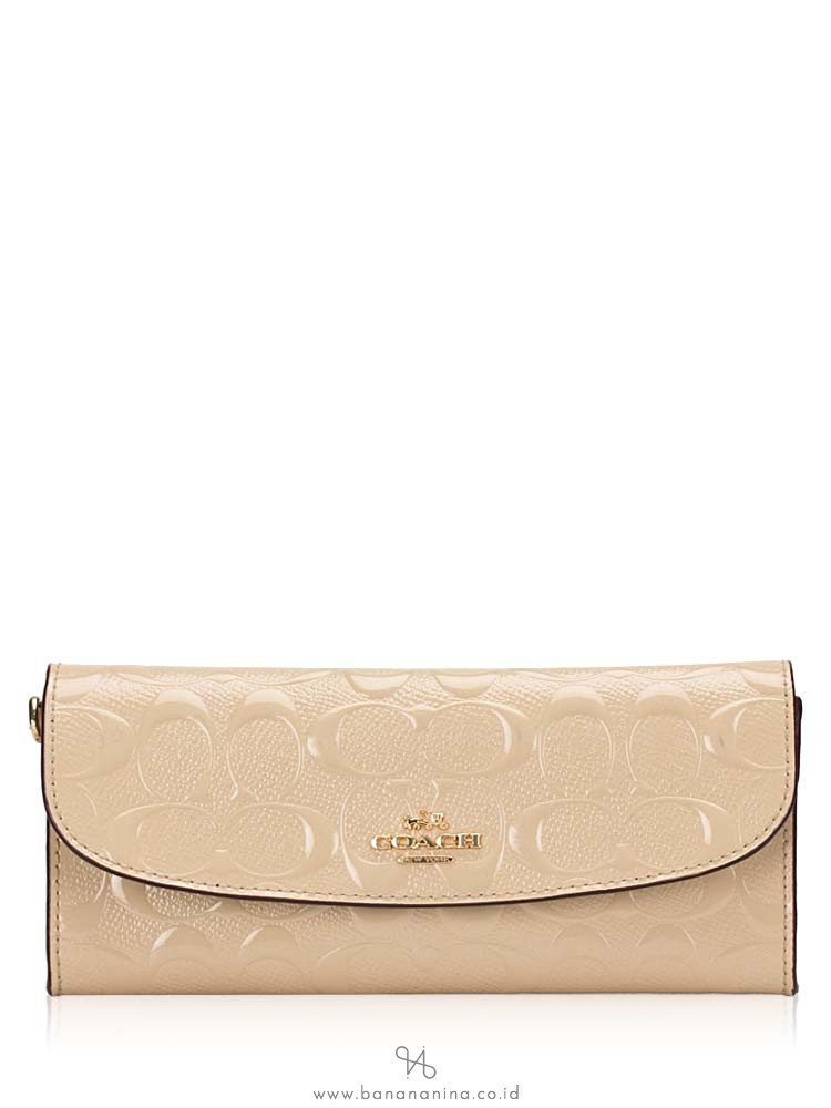 COACH 23397 Boxed Signature Debossed Patent Soft Wallet Platinum