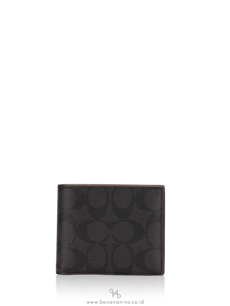 Coach Men 25519 Signature Compact ID Wallet Black Oxblood