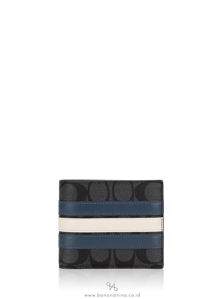 Coach Men 26072 3 In 1 Signature Varsity Leather Wallet Midnight Navy Denim Chalk