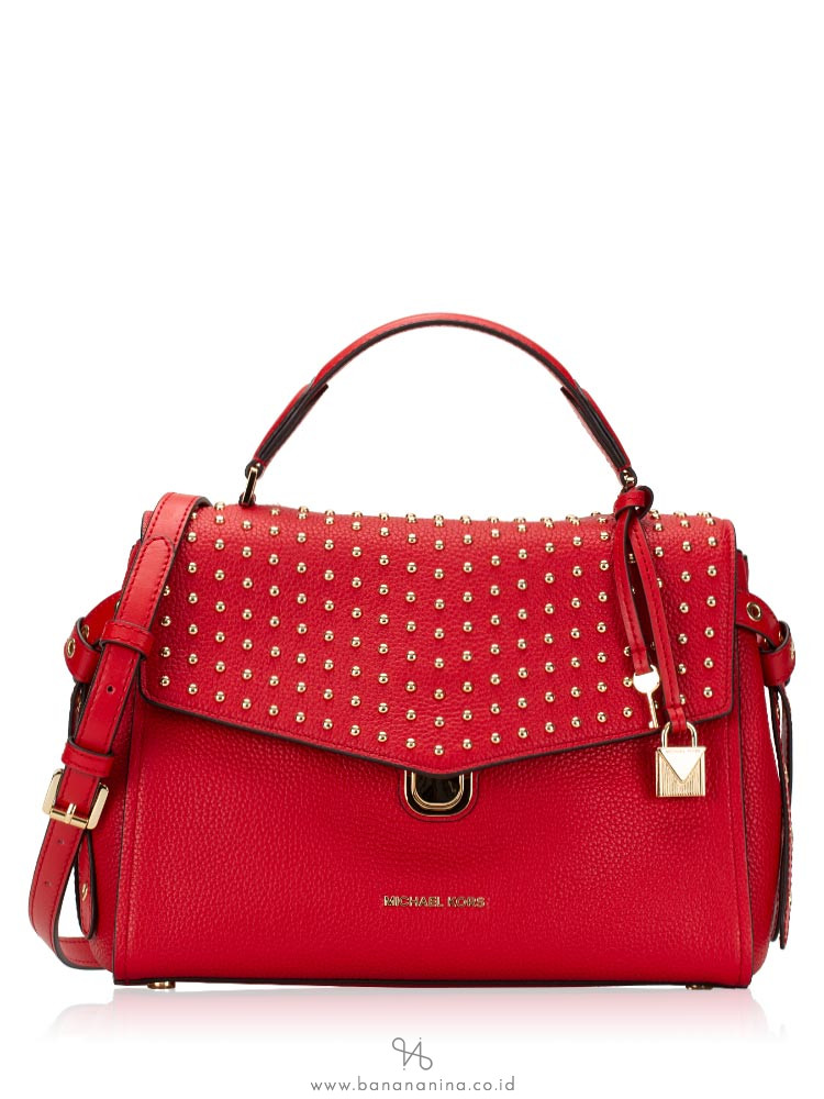 Michael Kors Bristol Studded Leather Medium Top Handle Bright Red