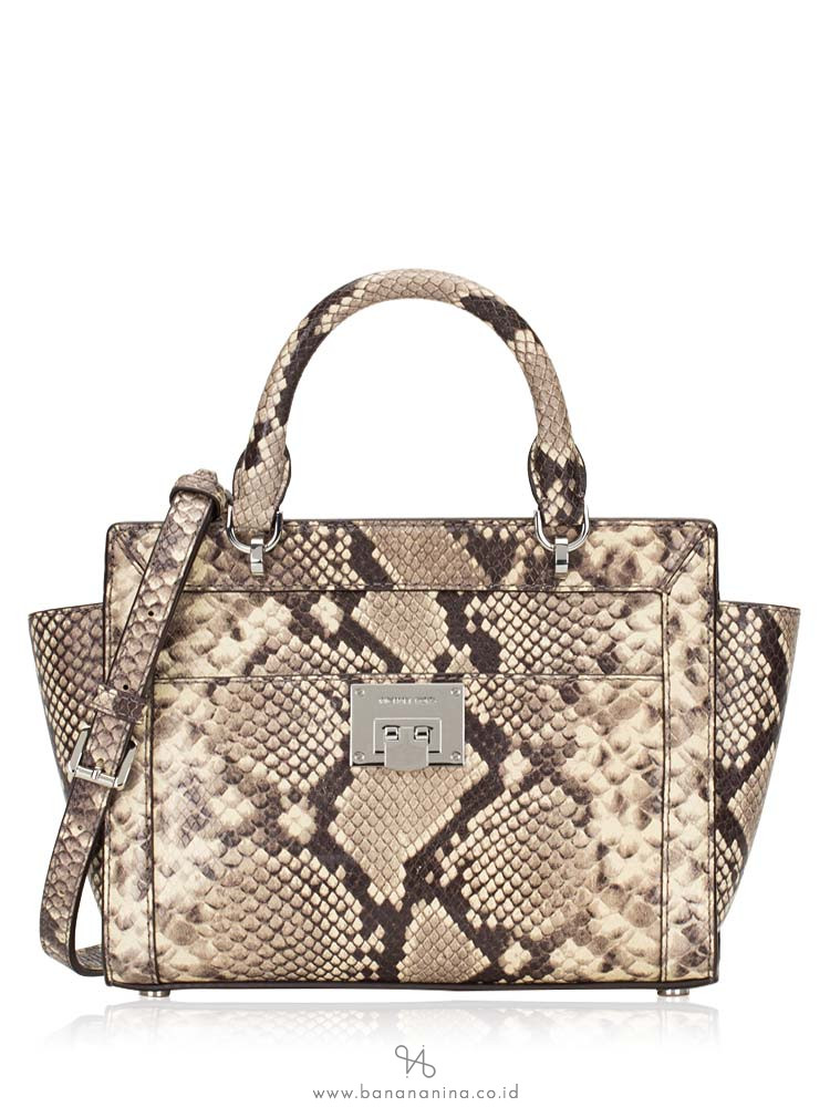 MICHAEL KORS Tina Python Leather Small Top Zip Messenger Natural