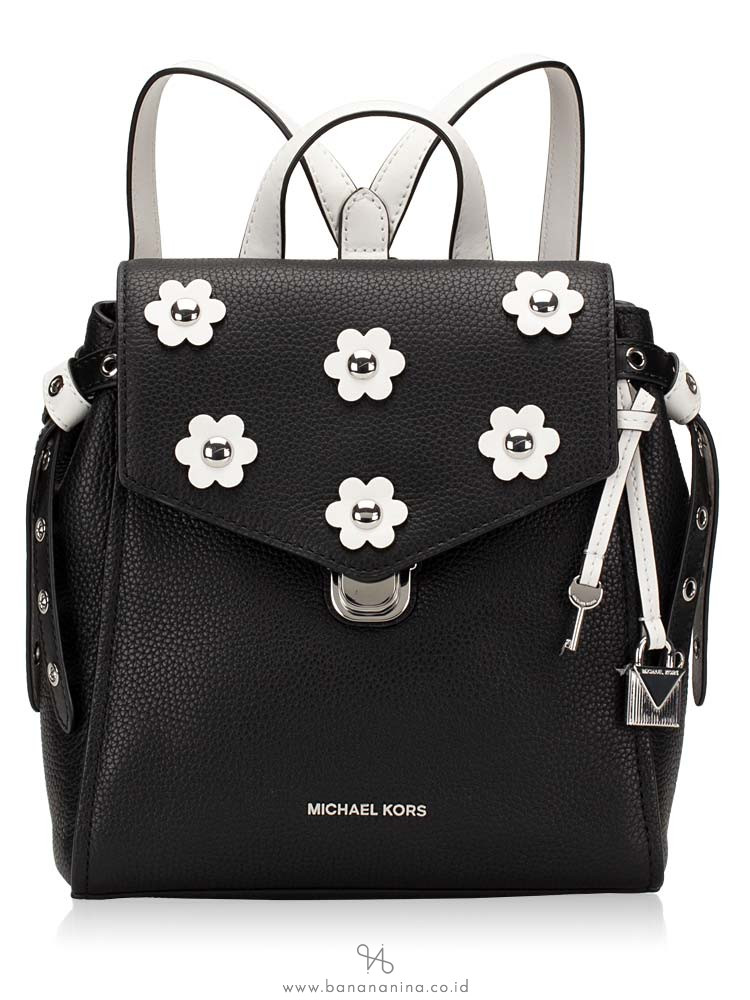 Michael Kors Bristol 3d Flower Leather Backpack Black Optic White