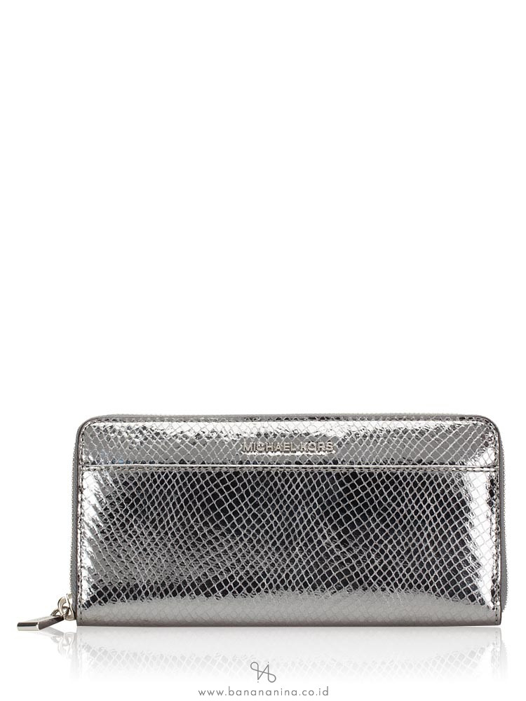 MICHAEL KORS Money Pieces Embossed Leather Zip Wallet Light Pewter