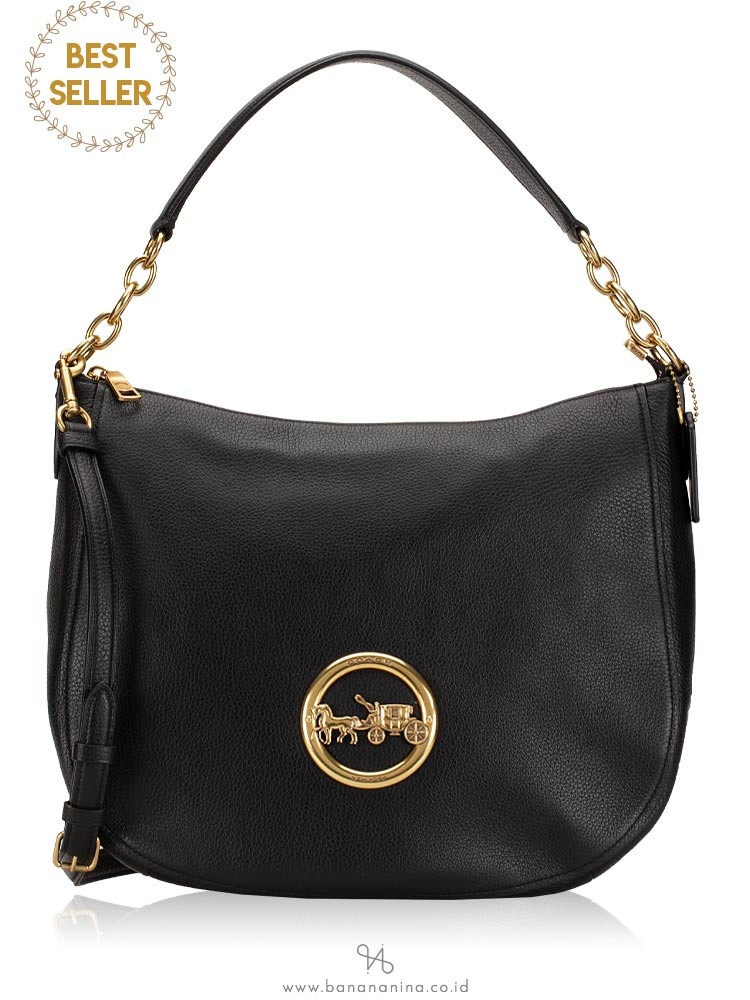 COACH 31400 Pebbled Leather Elle Hobo Black