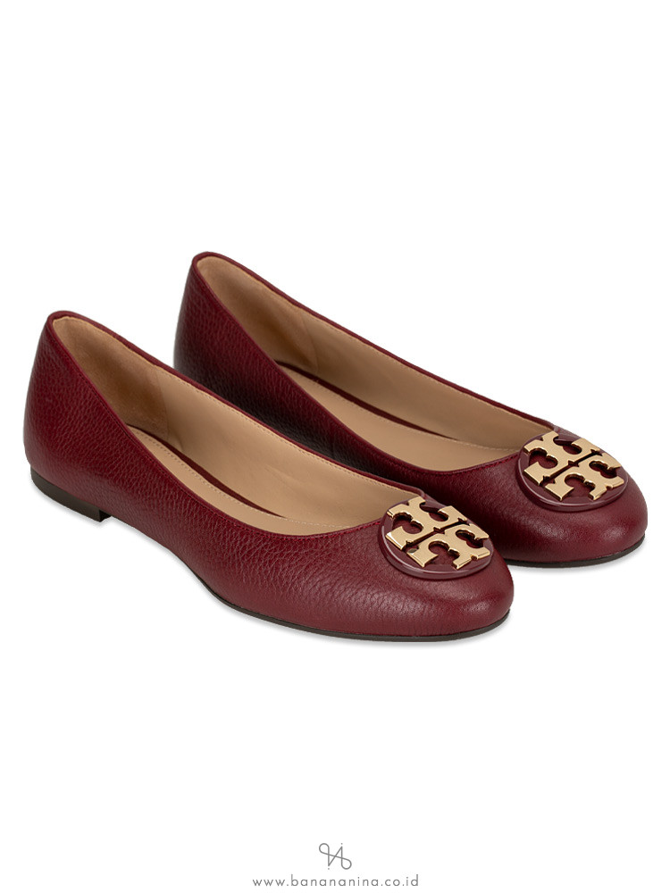 TORY BURCH Claire Tumbled Leather Flats Red Agate 7.5