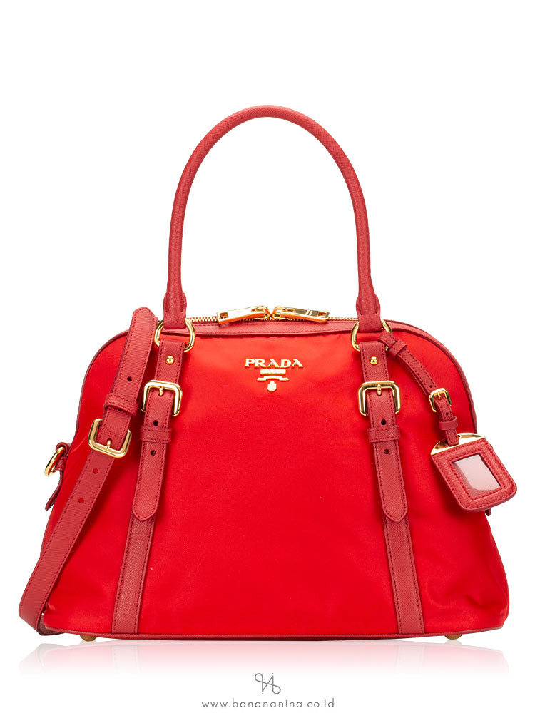 PRADA 1BB013 Tessuto Saffiano Satchel Rosso