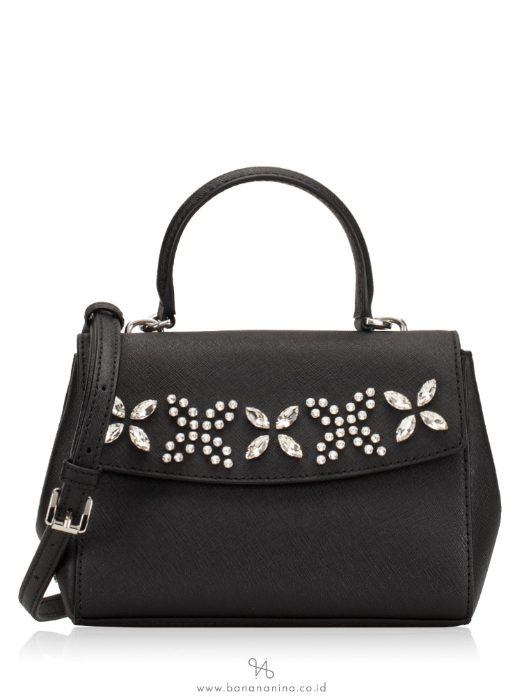 MICHAEL KORS Ava Xs Jewel Top Handle Crossbody Black Silver