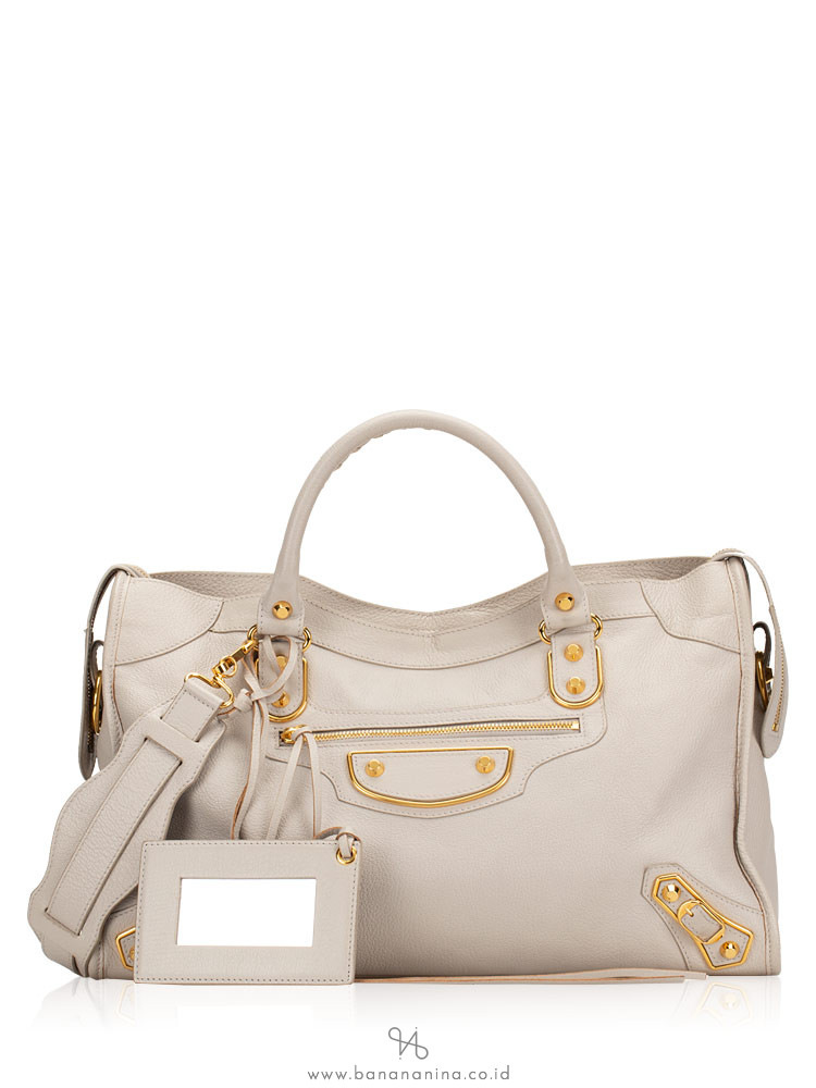 Balenciaga Chèvre Gold Metallic Edge City Gris Perle