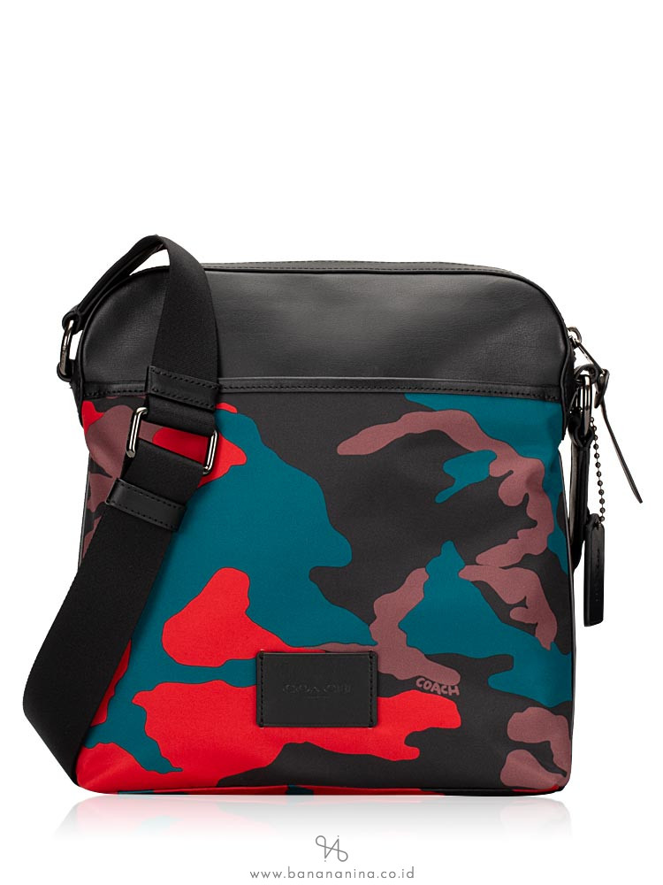 COACH Men 67944 Camo Nylon Crossbody Red Multi